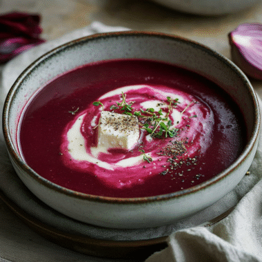 Roasted Beet Soup with Goat Cheese