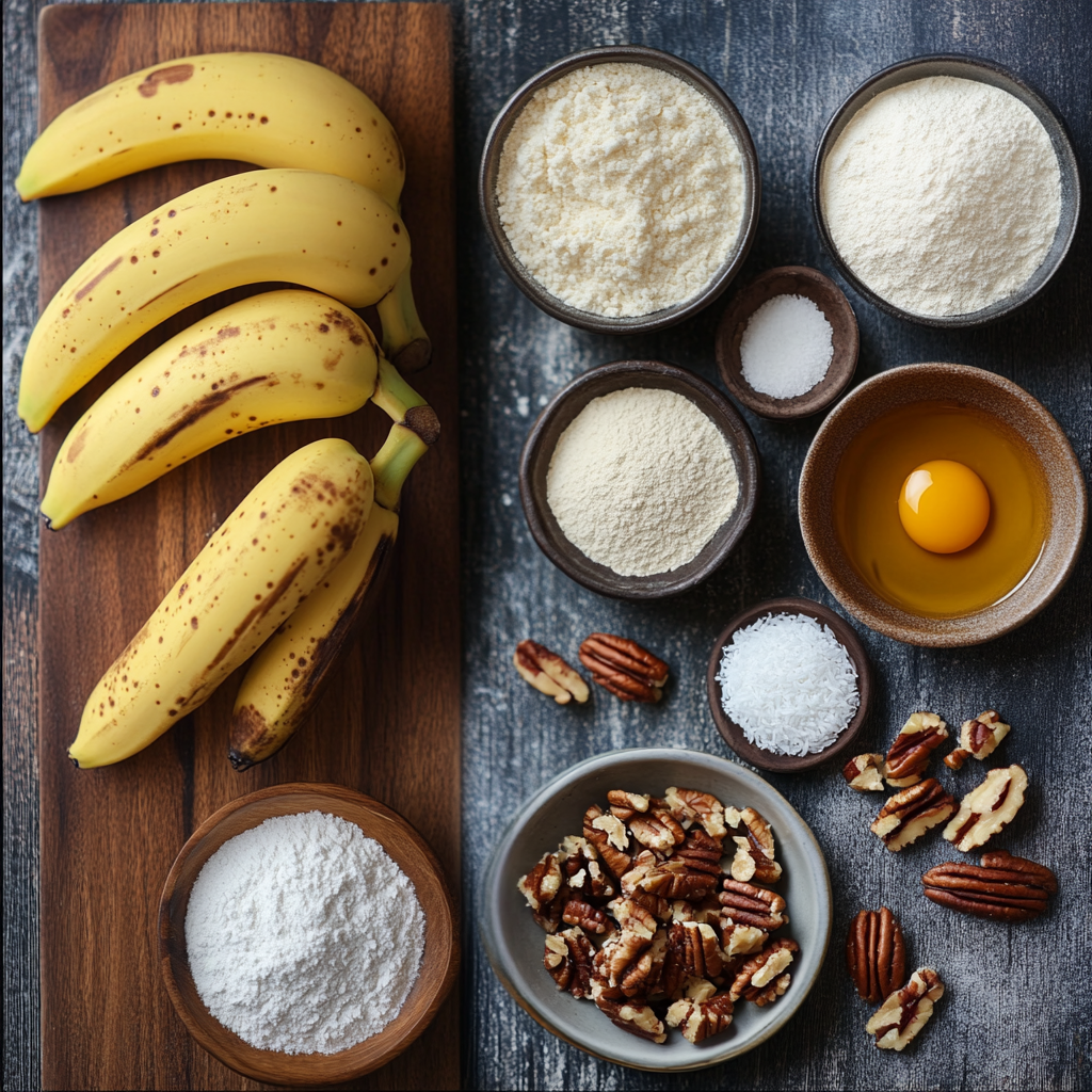 Banana Bread with Coconut and Pecans ingredients