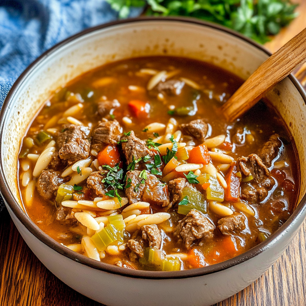 Beef Celery Orzo Stew