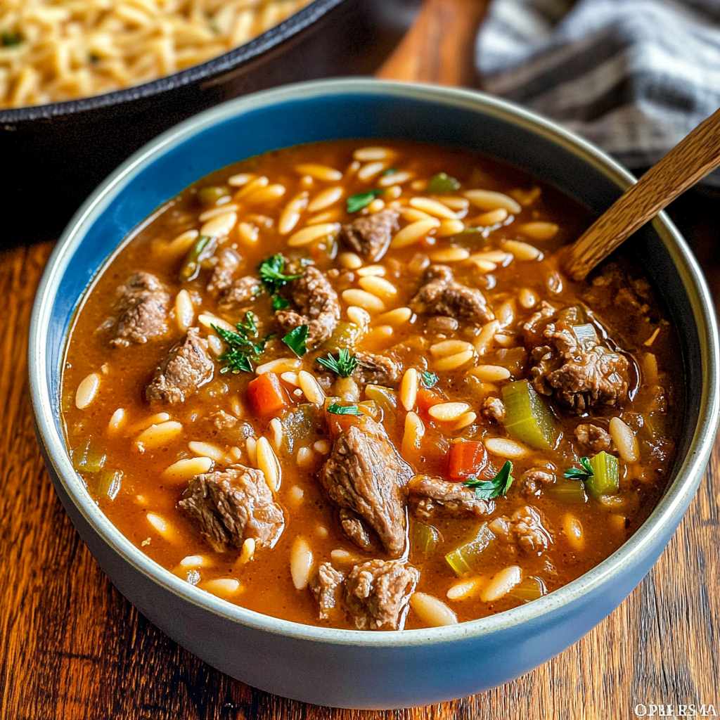 Beef Celery Orzo Stew
