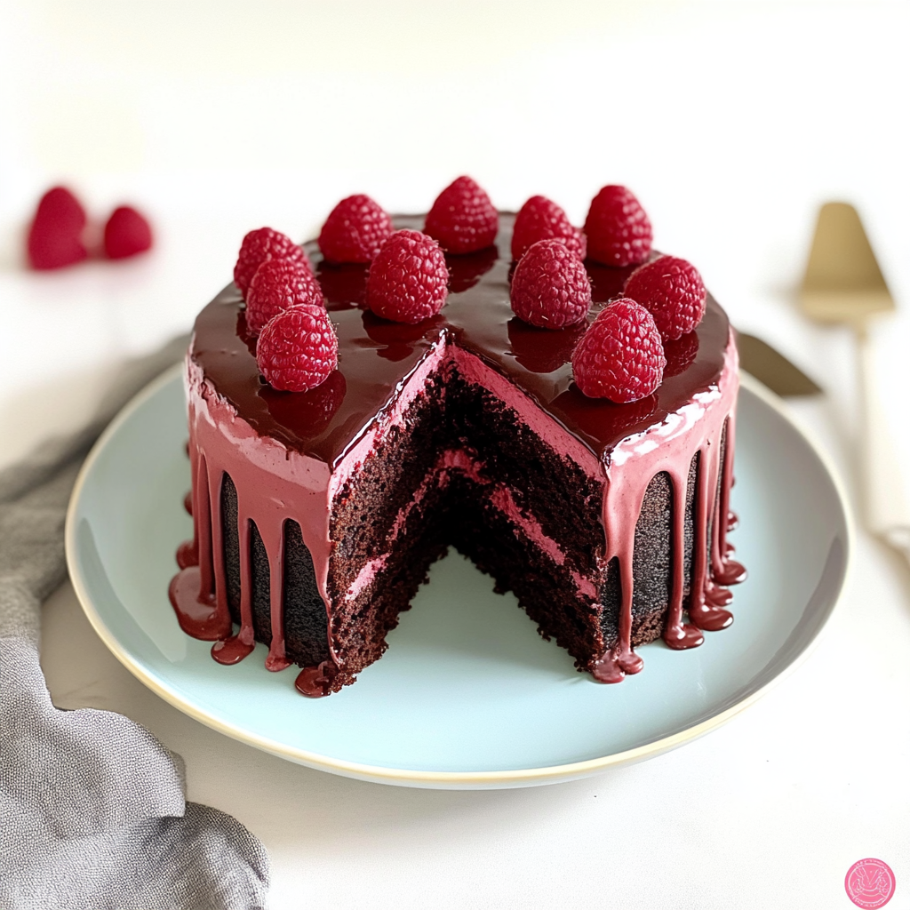 Fudgy Chocolate Cake with Raspberry Frosting