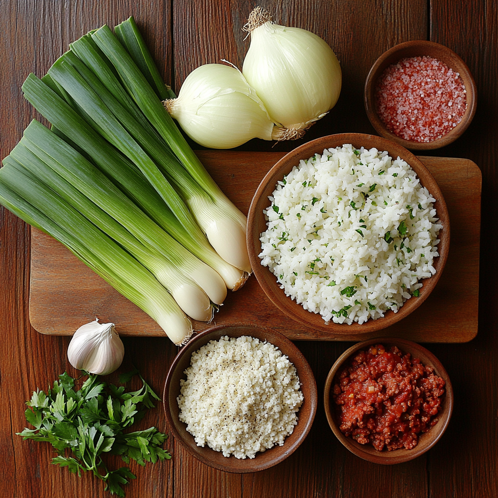 Meat & Rice Stuffed Leeks ingredients