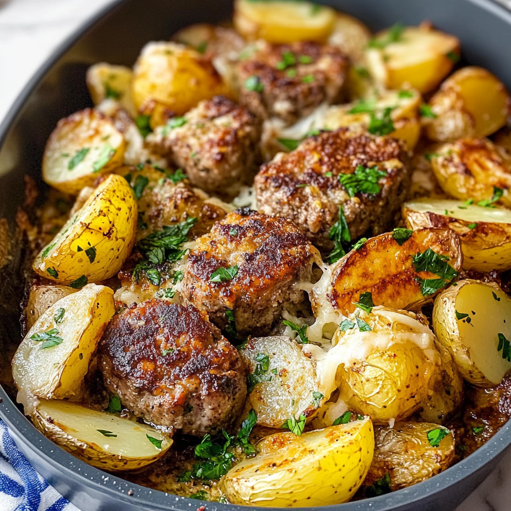 Sheet Pan Biftekia with Lemony Potato Wedges