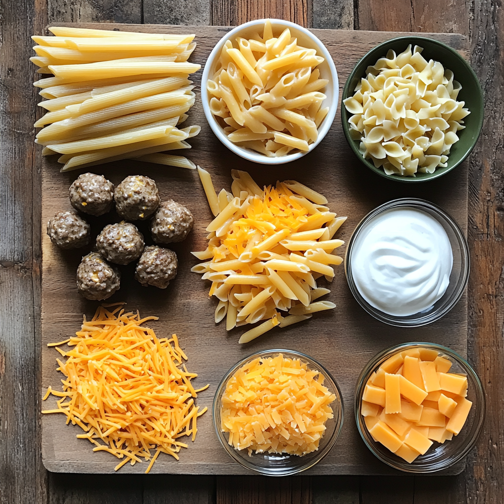 Swedish Meatball Pasta Bake ingredients