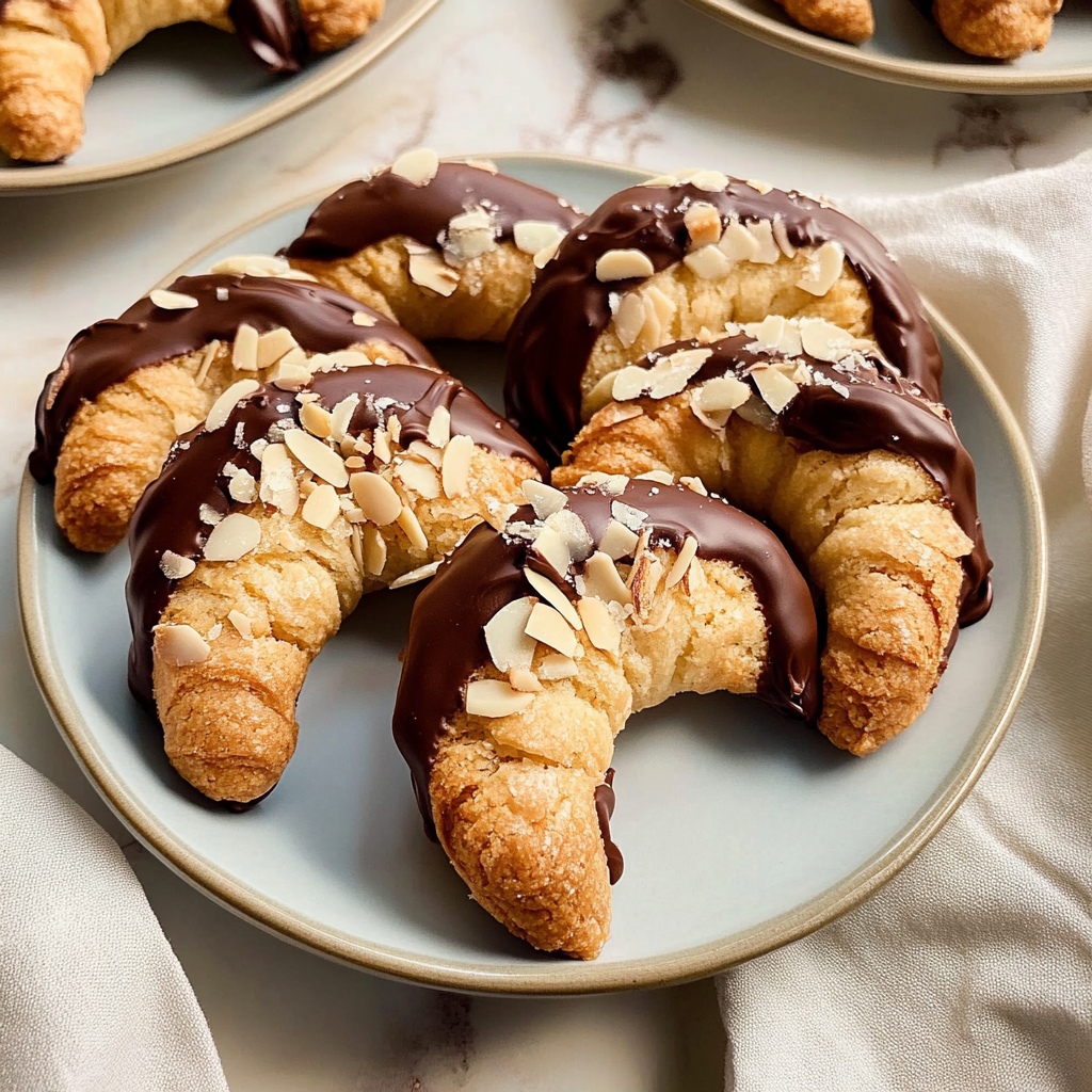 Chocolate Dipped Almond Horn Cookies