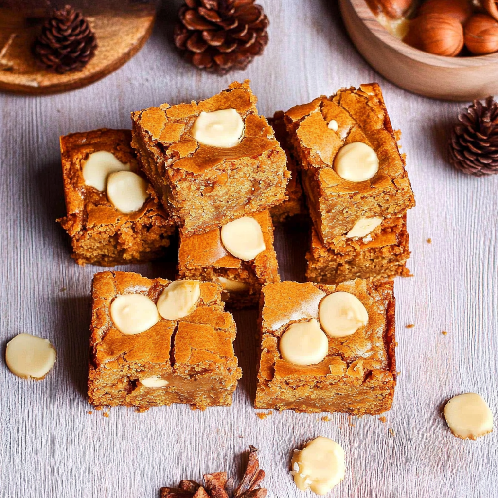 Christmas Fudgy White Chocolate Pumpkin Blondies