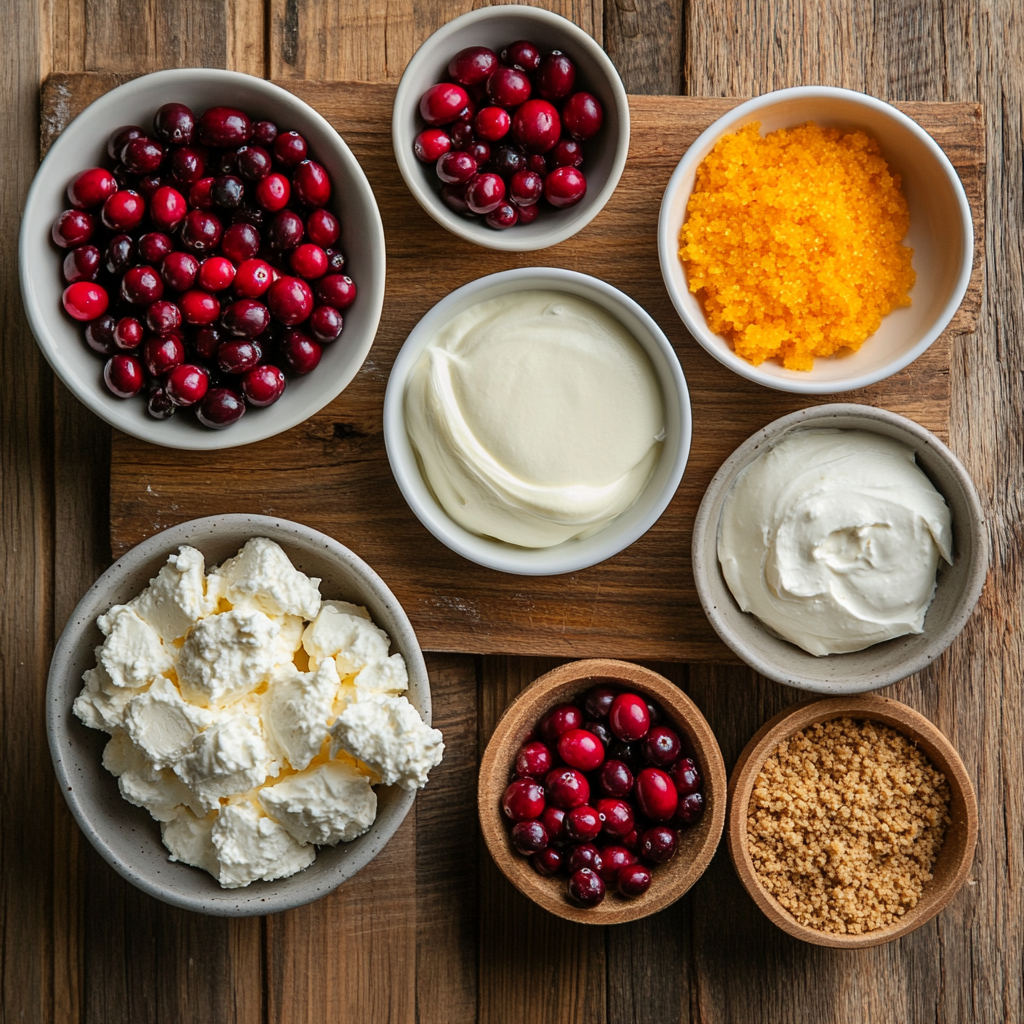 Christmas No Bake Cranberry Orange Cheesecake ingredients