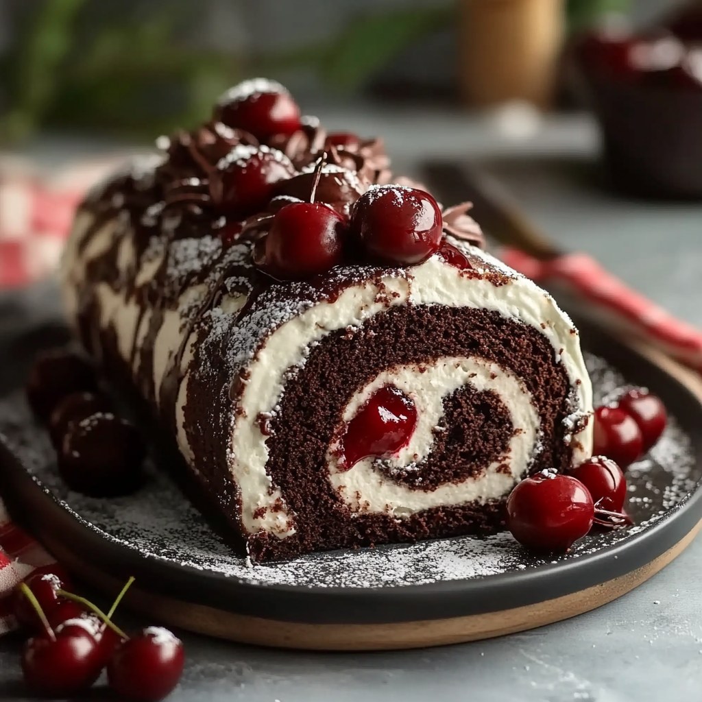 Elegant Black Forest Cake Roll