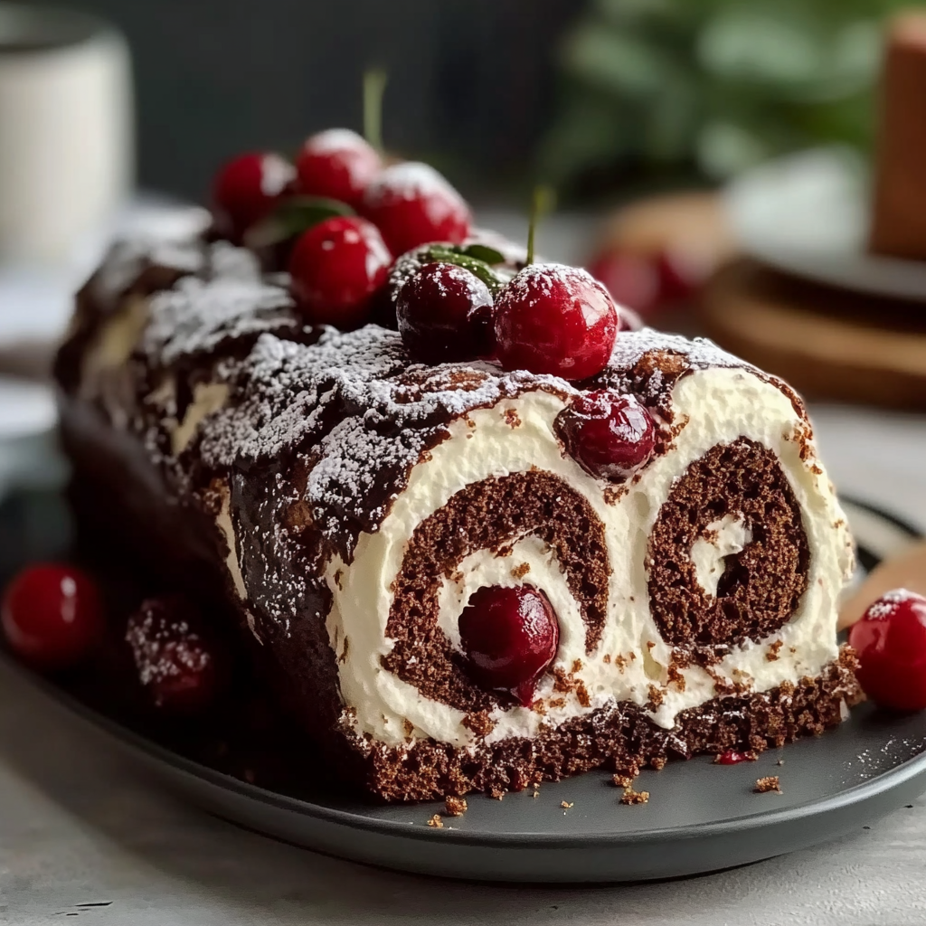 Elegant Black Forest Cake Roll
