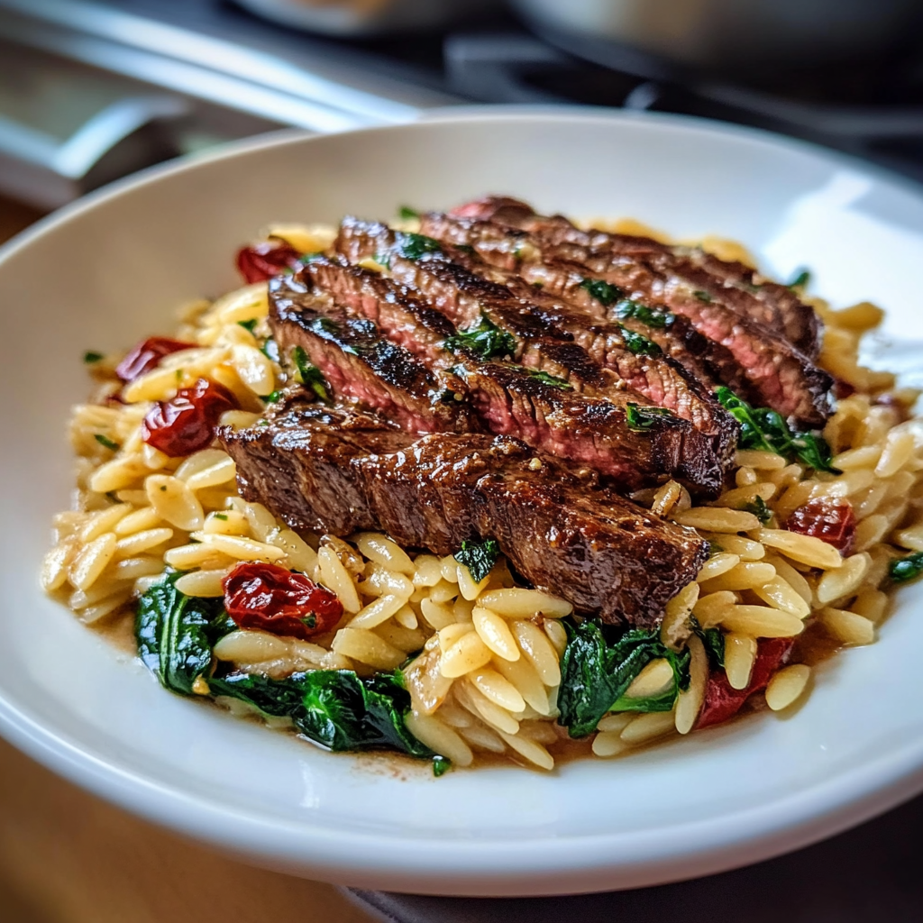Flank Steak Creamy Orzo
