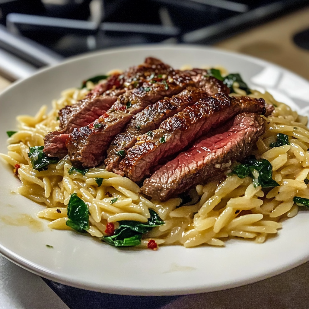 Flank Steak Creamy Orzo