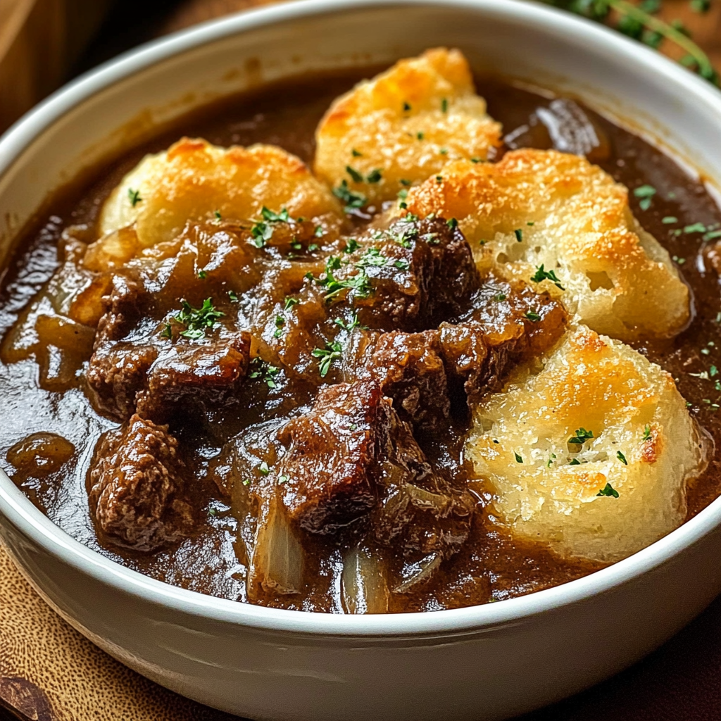 French Onion Beef Stew Cheesy