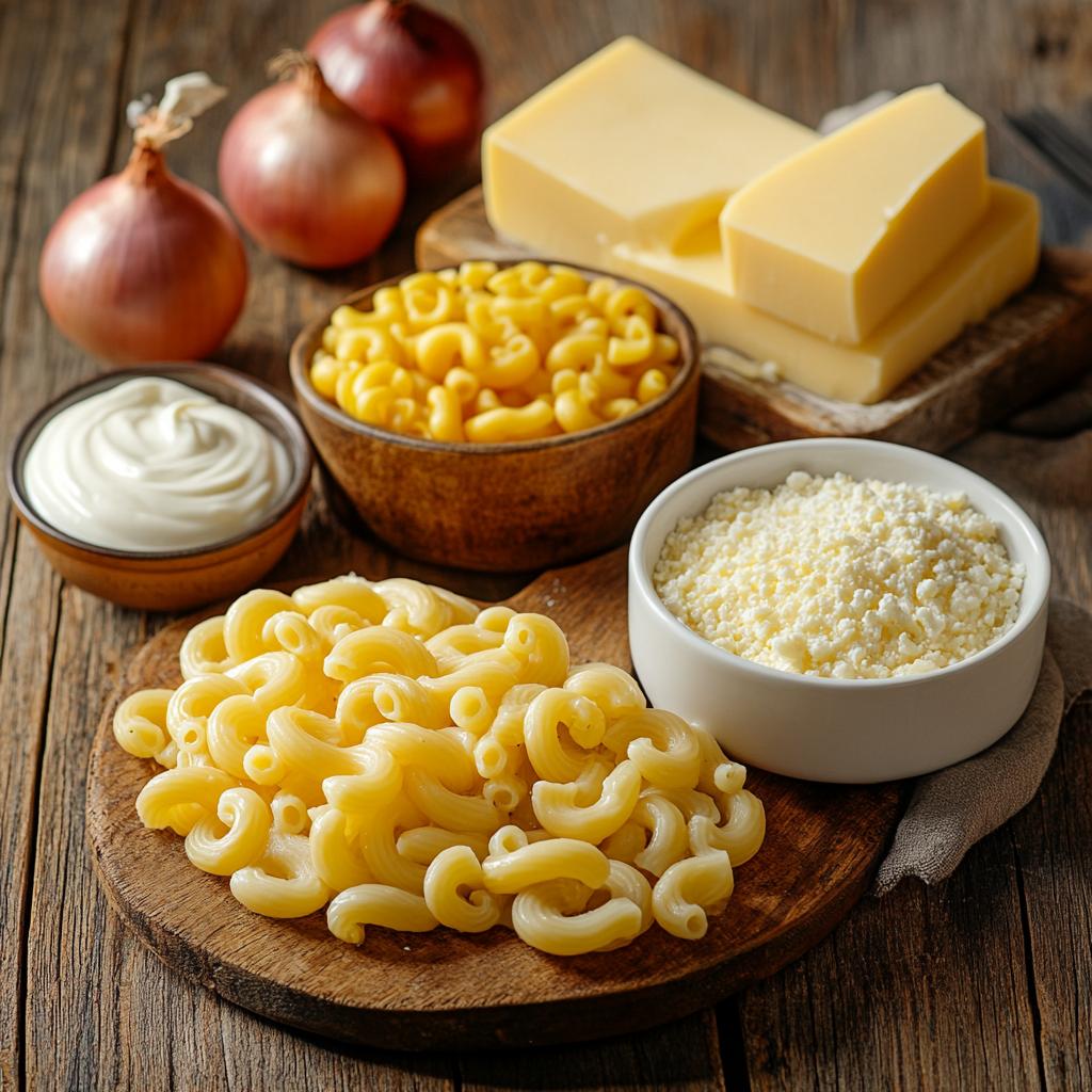 French Onion Mac and Cheese ingredients