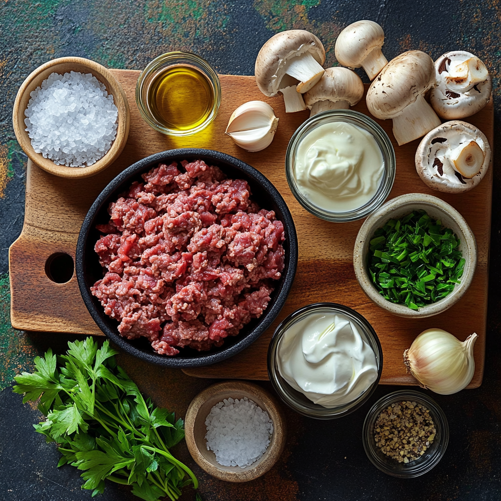 Ground Beef Stroganoff ingredients