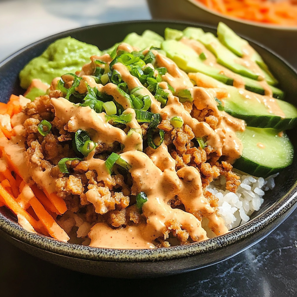 Ground Turkey Rice Bowls with Bang Bang Sauce