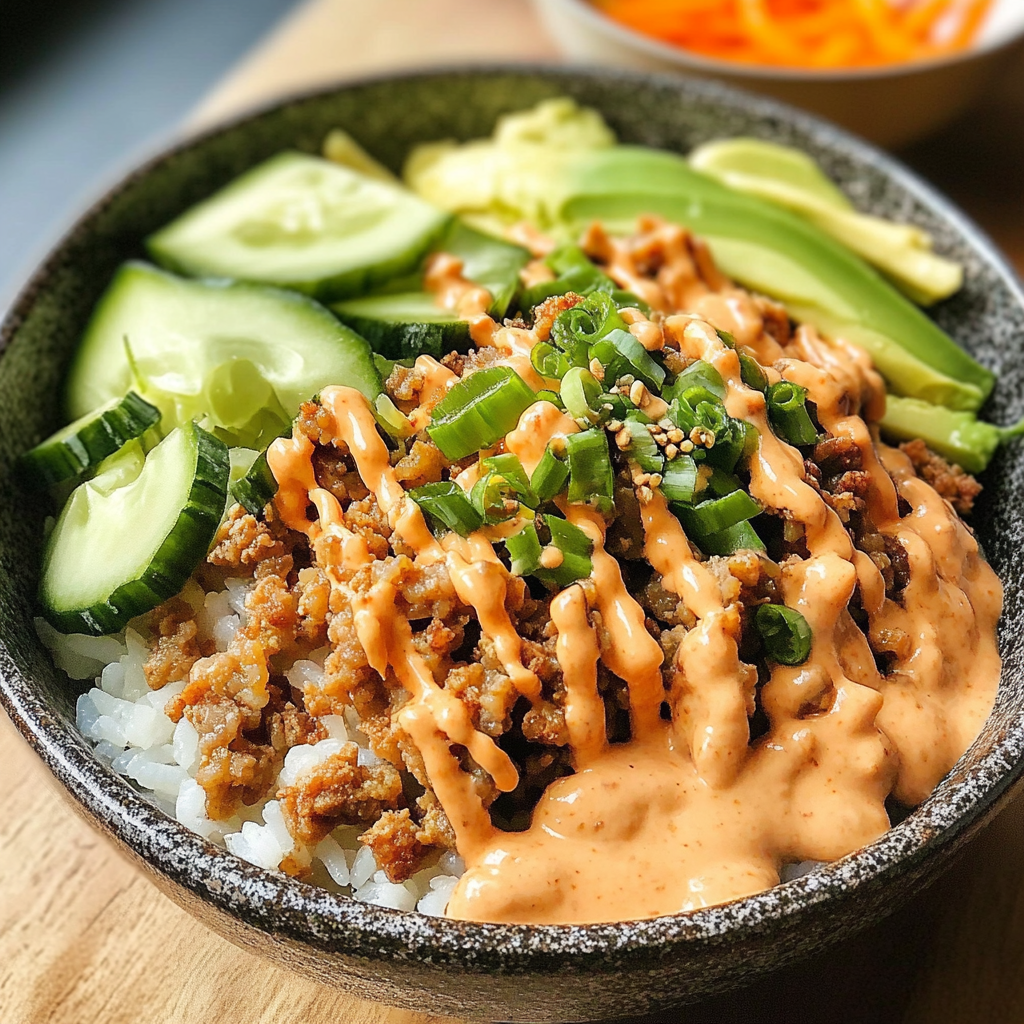 Ground Turkey Rice Bowls with Bang Bang Sauce