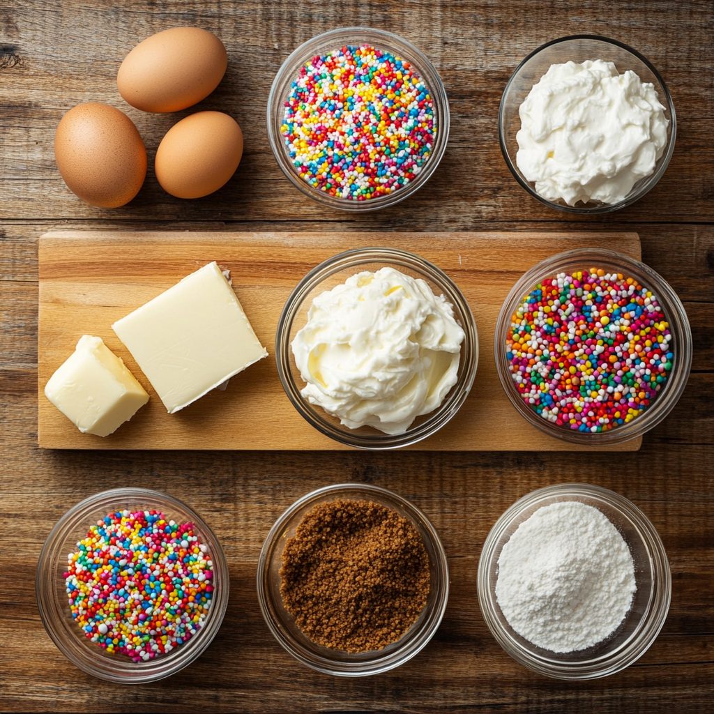 Holiday Funfetti Cheesecake ingredients