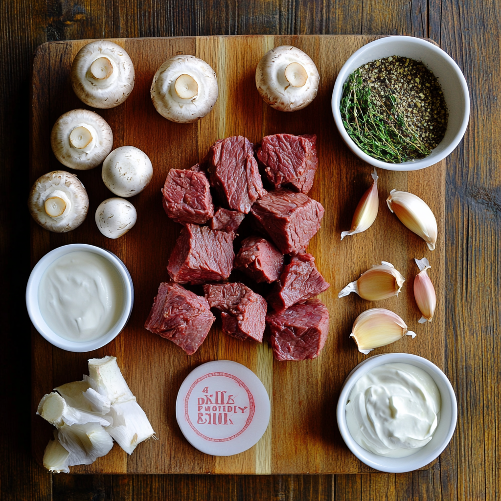 Slow Cooker Beef Stroganoff Stew ingredients