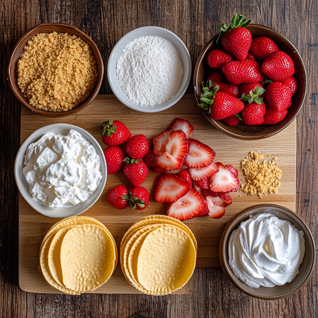 Strawberry Crunch Cheesecake Tacos ingredients