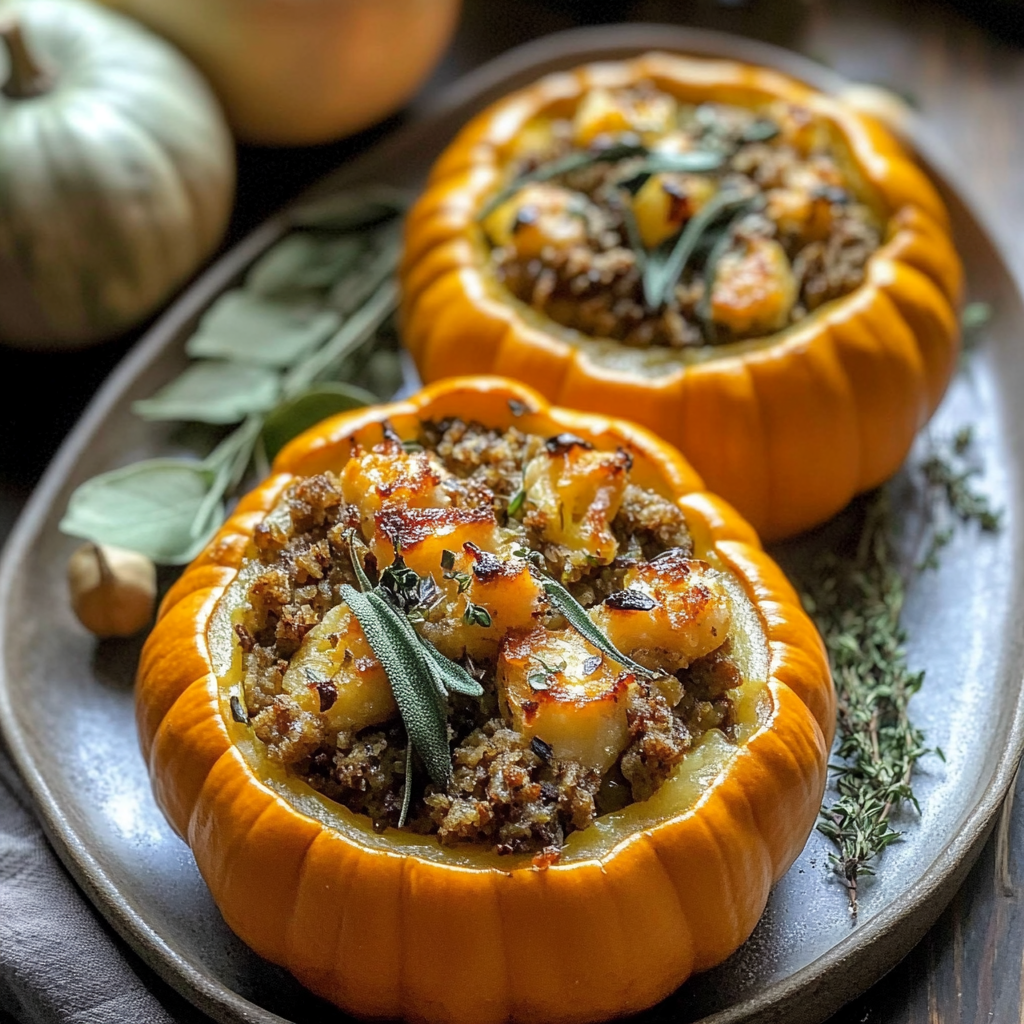 Turkey Sage Stuffed Pumpkins