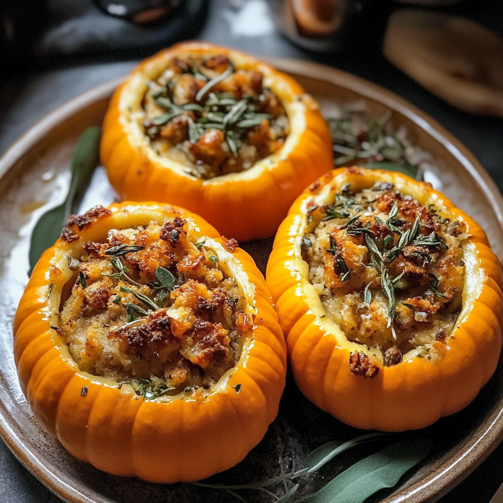 Turkey Sage Stuffed Pumpkins