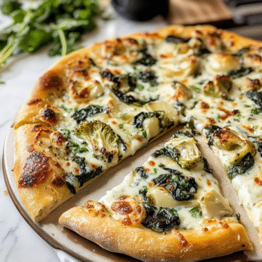 artichoke pizza with spinach parmesan