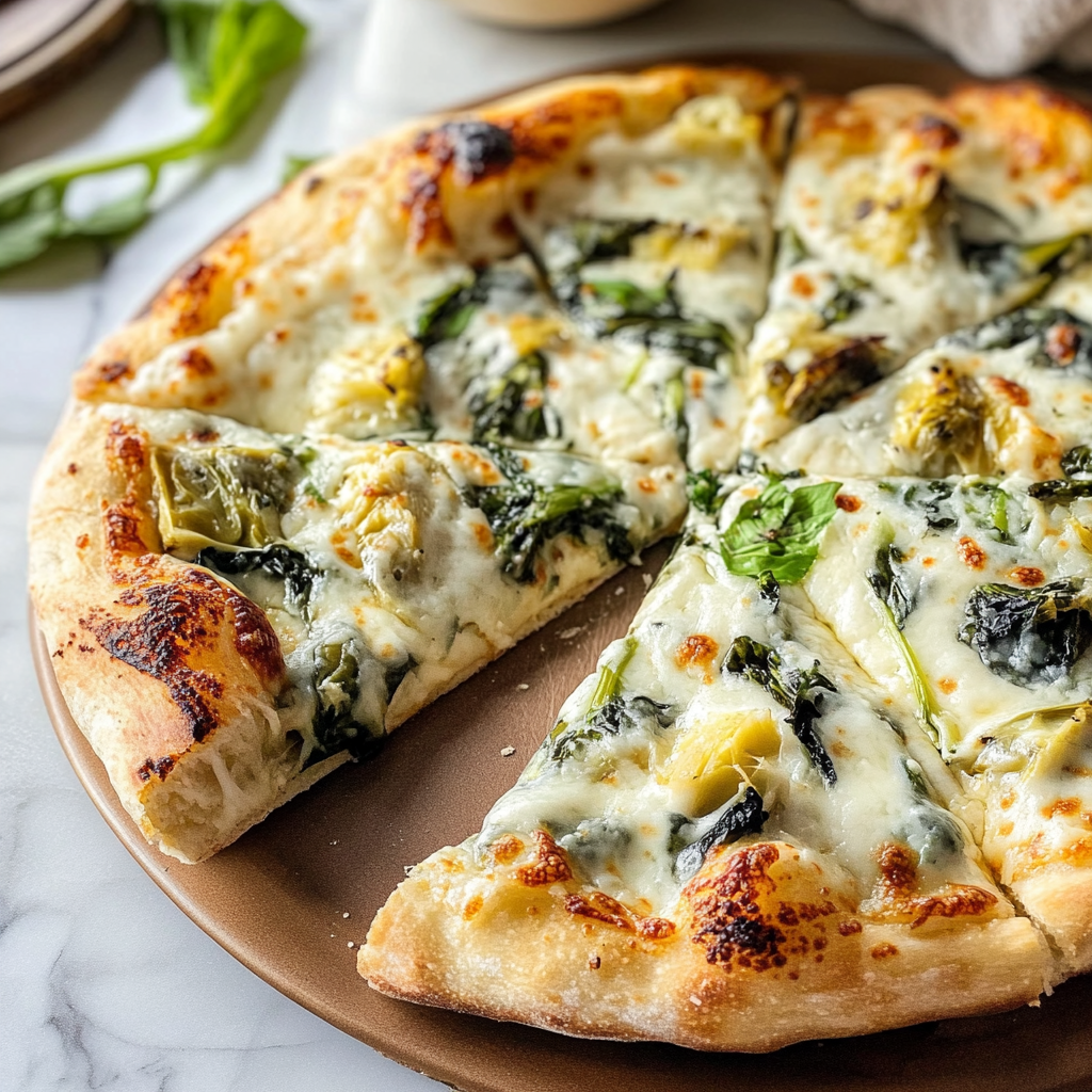 artichoke pizza with spinach parmesan