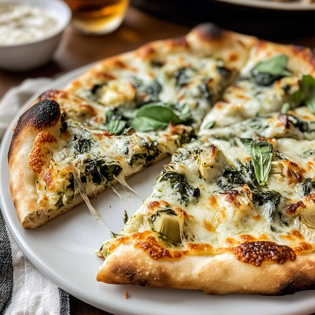 artichoke pizza with spinach parmesan