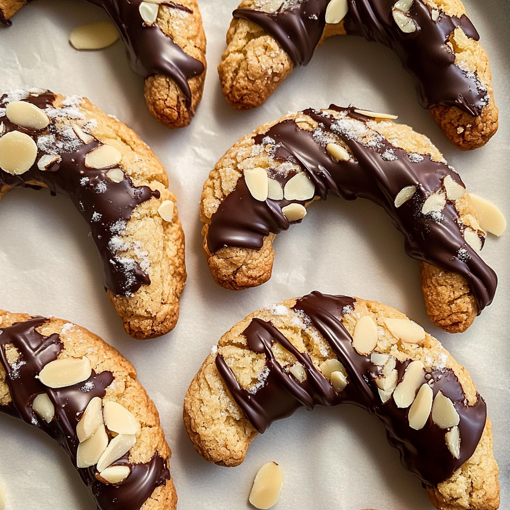 Chocolate Dipped Almond Horn Cookies