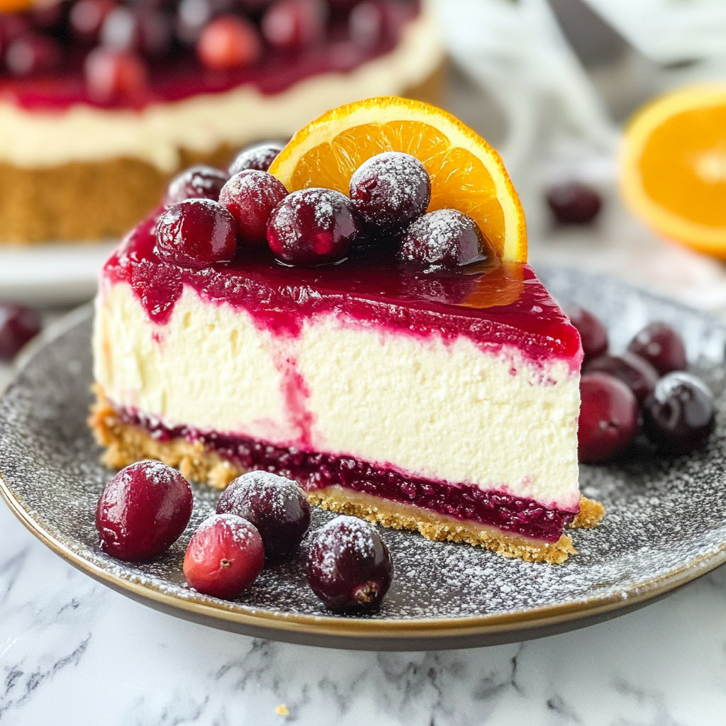 Christmas No Bake Cranberry Orange Cheesecake