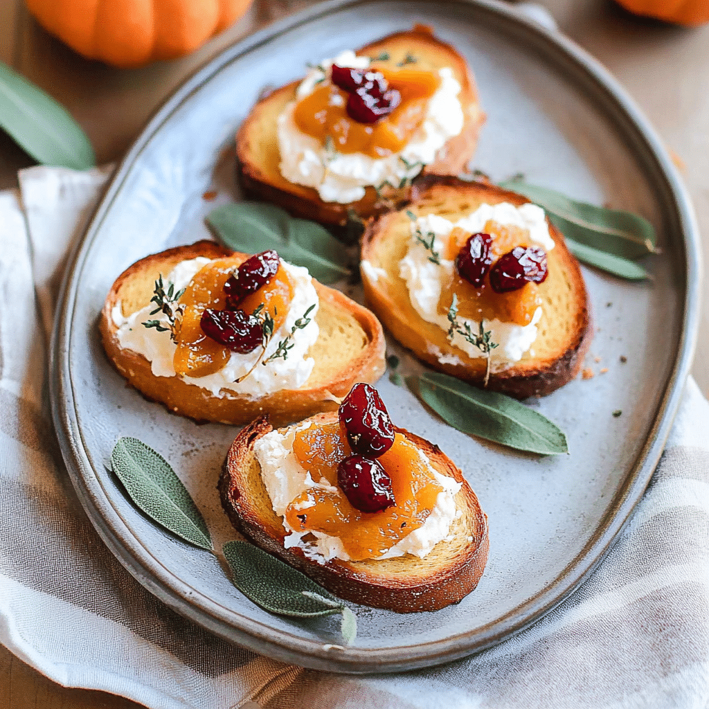 Butternut Squash Crostini with Whipped Goat Cheese and Pickled Cranberries