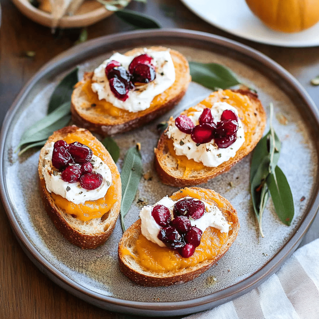 Butternut Squash Crostini with Whipped Goat Cheese and Pickled Cranberries