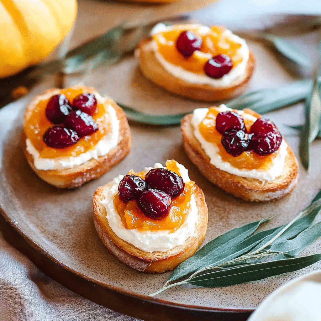 Butternut Squash Crostini with Whipped Goat Cheese and Pickled Cranberries