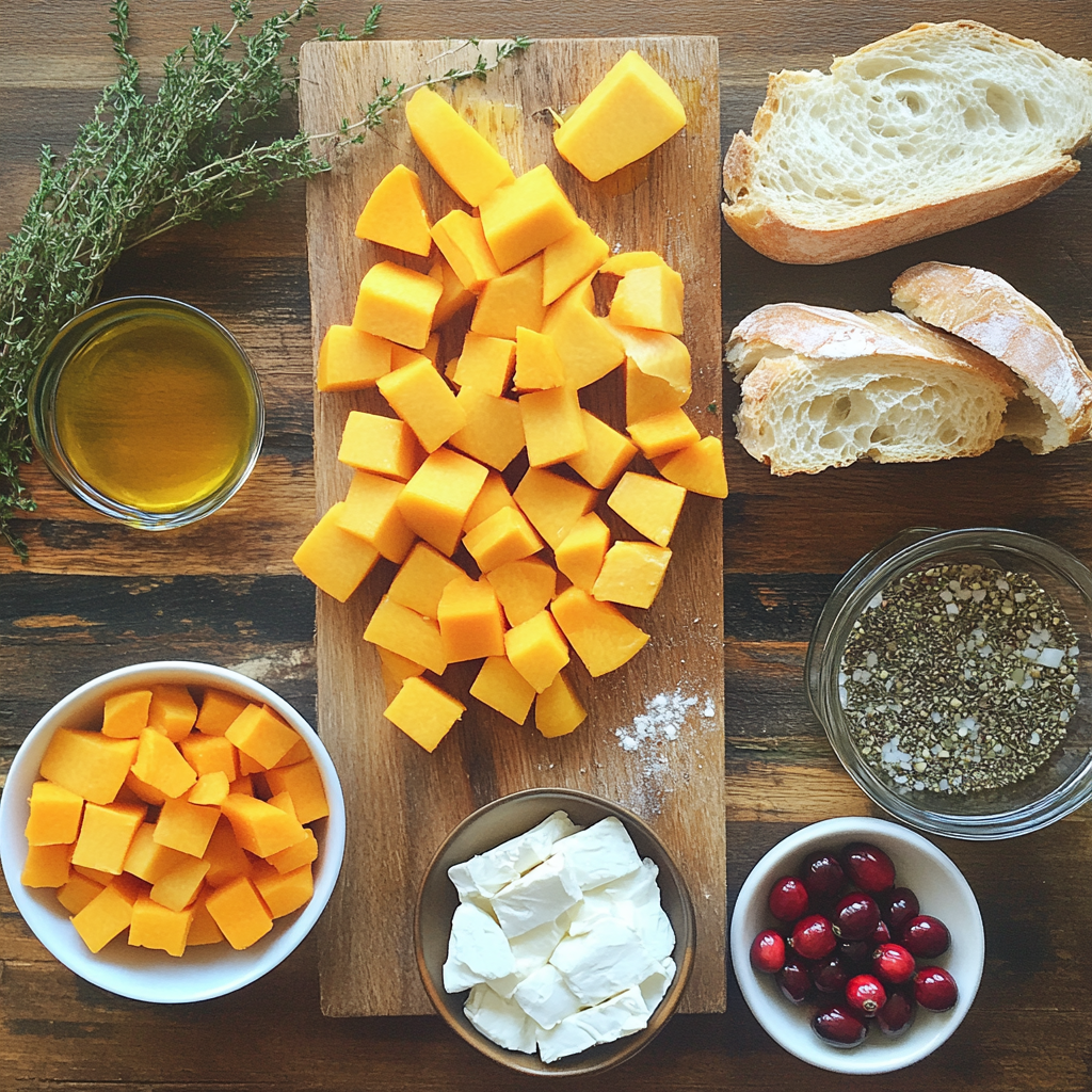 Butternut Squash Crostini with Whipped Goat Cheese and Pickled Cranberries ingredients