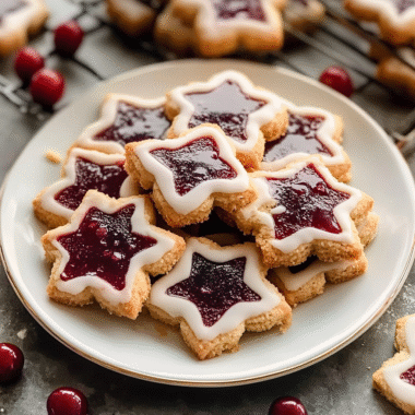 Christmas Cherry Almond Linzer Cookies