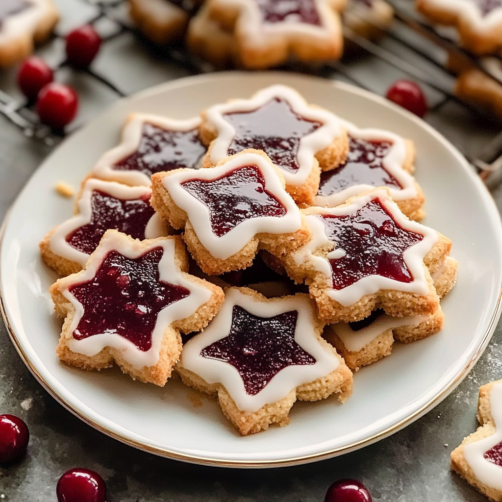 Christmas Cherry Almond Linzer Cookies