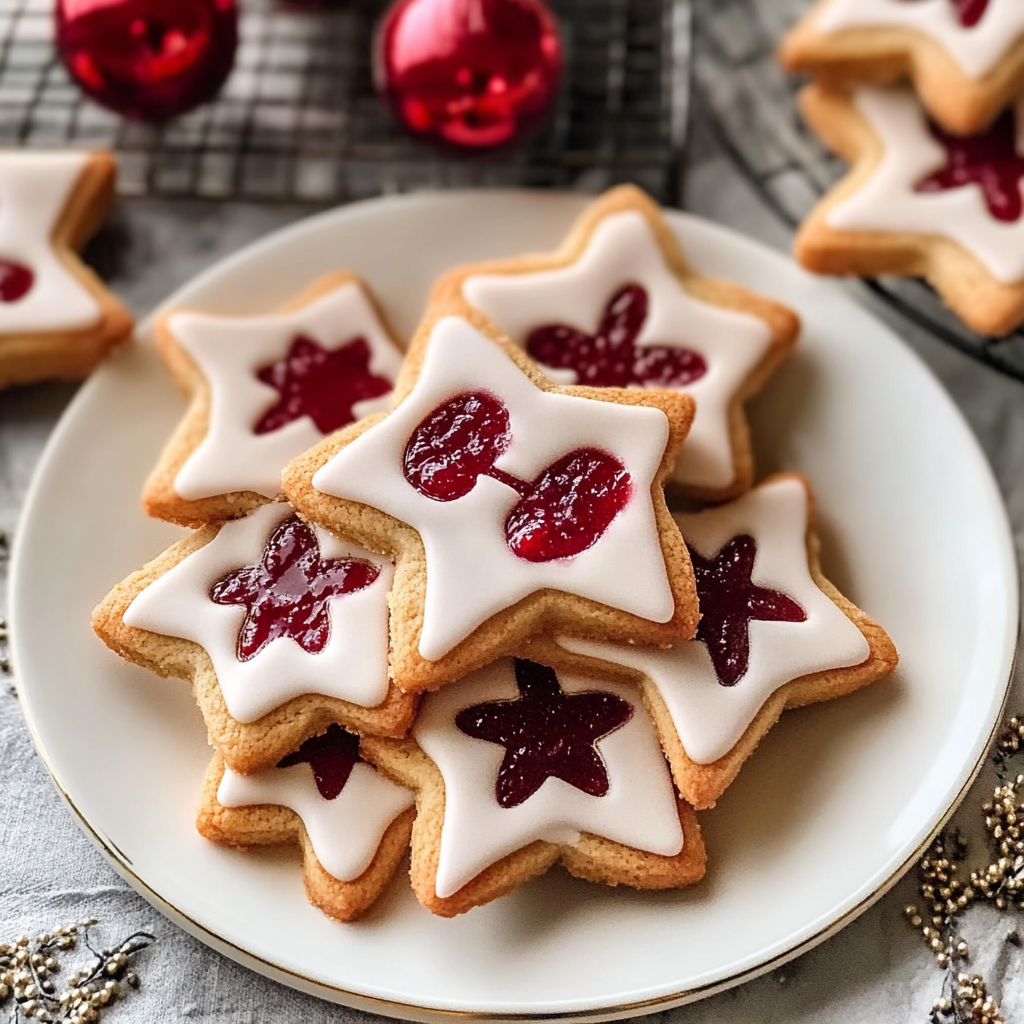 Christmas Cherry Almond Linzer Cookies