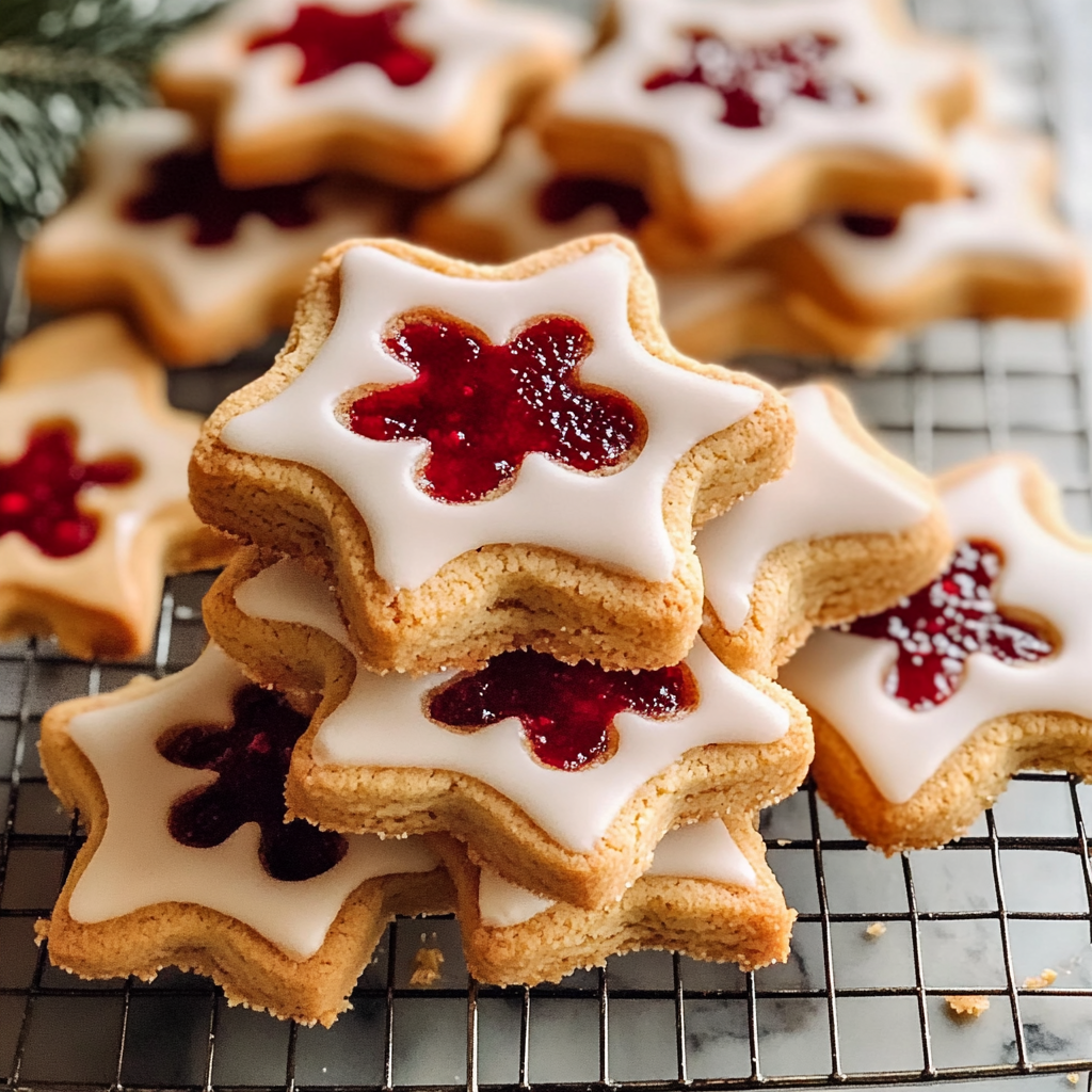 Christmas Cherry Almond Linzer Cookies