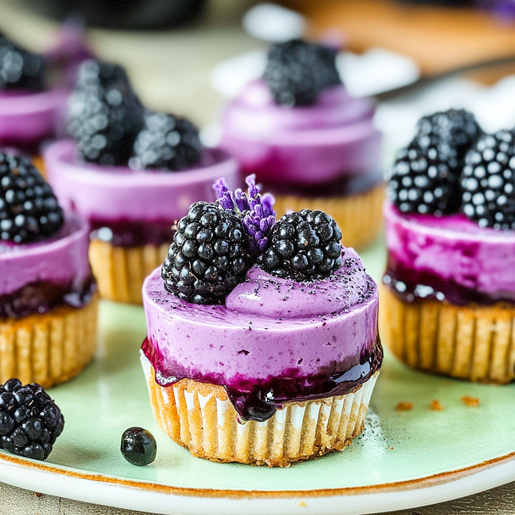 Christmas Mini Blackberry Lavender Cheesecakes
