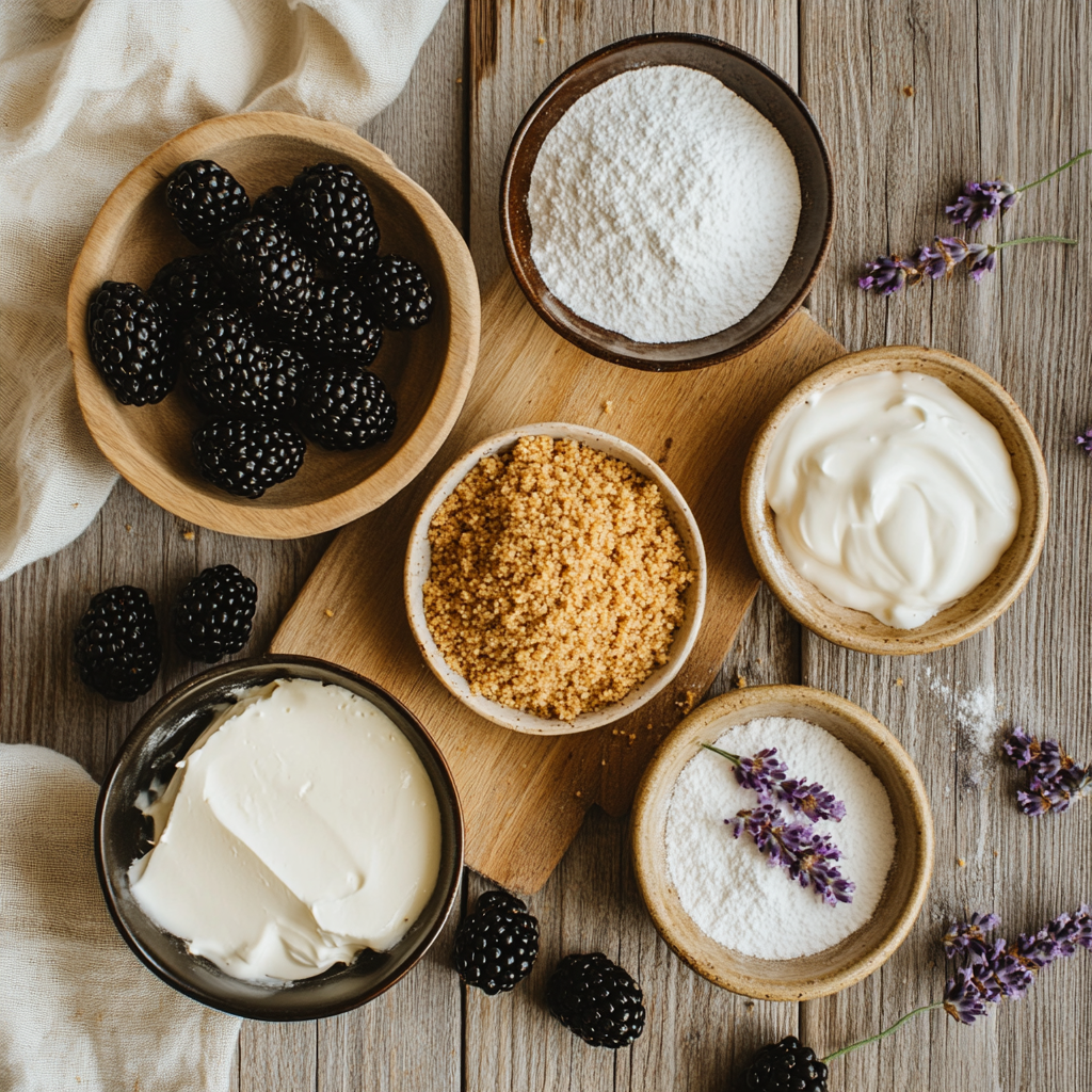 Christmas Mini Blackberry Lavender Cheesecakes ingredients