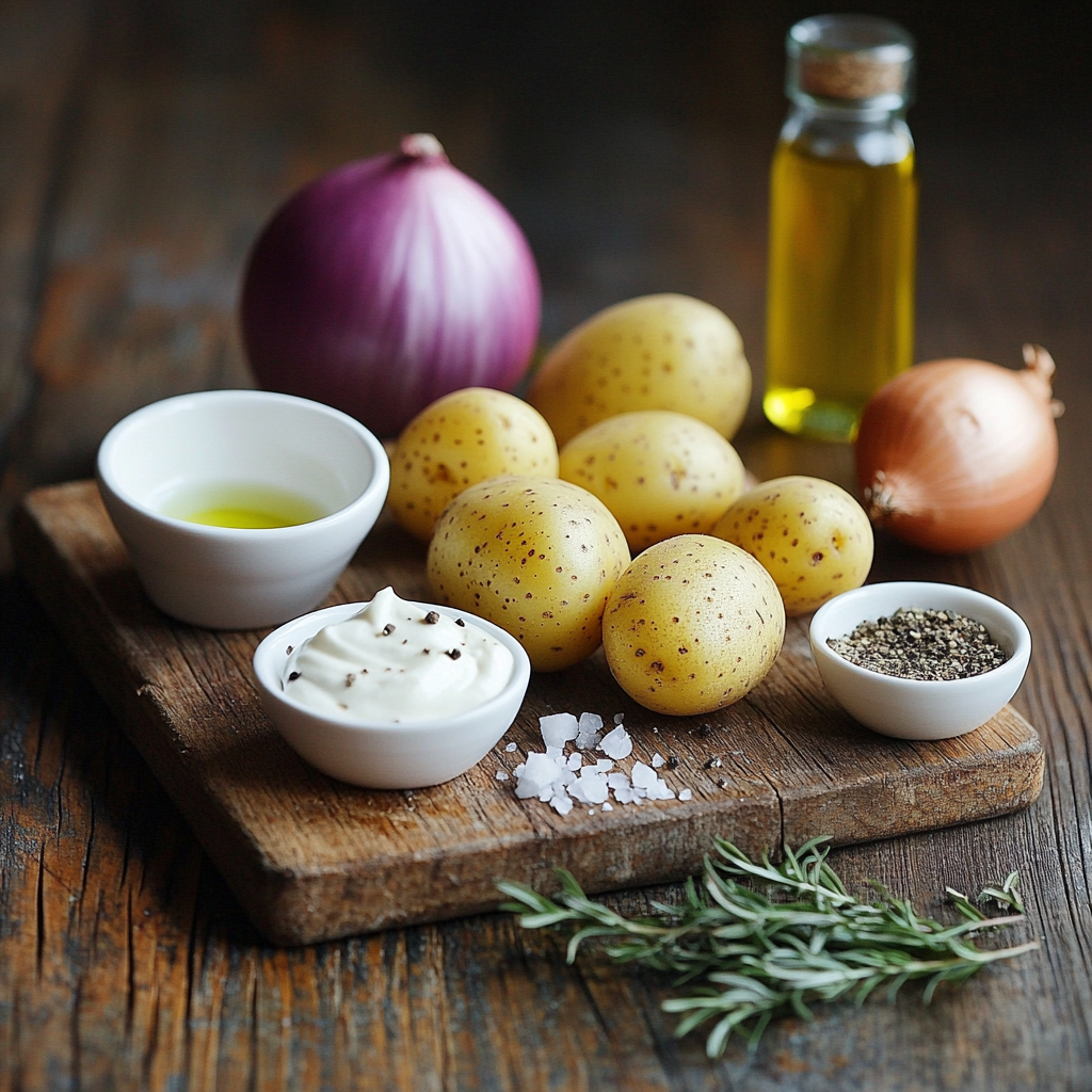 Crispy Smashed Potatoes with Sour Cream and Caramelized Onions ingredients