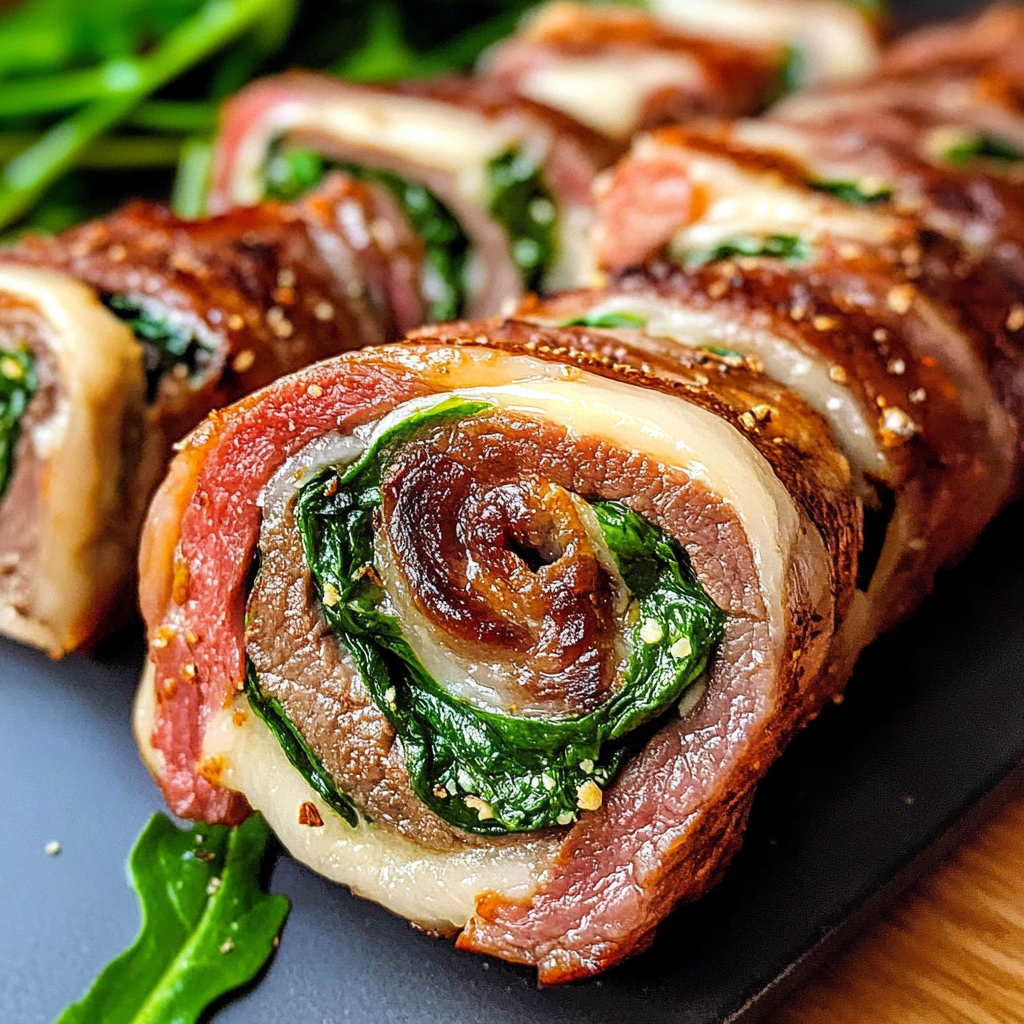 Flank Steak Pinwheels Stuffed with Spinach & Cheese