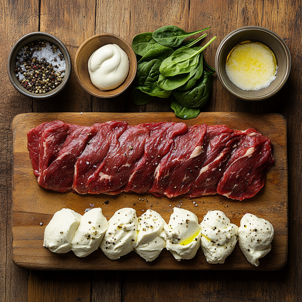 Flank Steak Pinwheels Stuffed with Spinach & Cheese ingredients