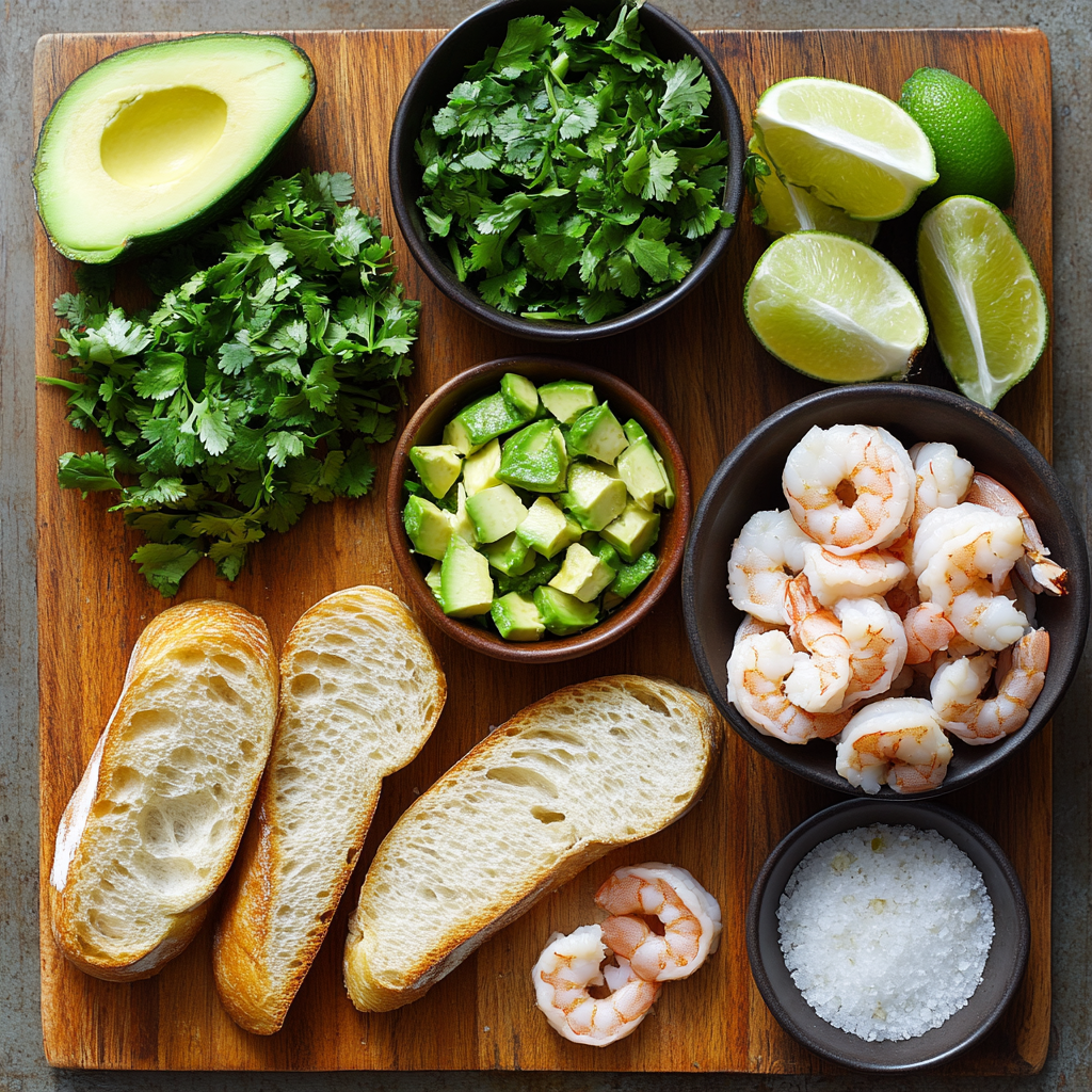 Garlic Shrimp Avocado Crostini ingredients