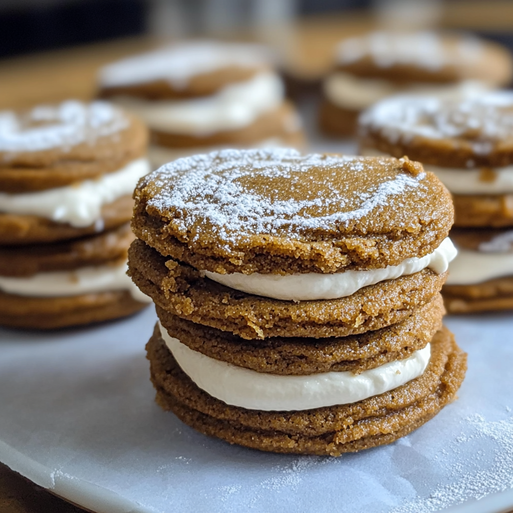 Ginger Molasses Sandwich Cookies with Buttercream Frosting