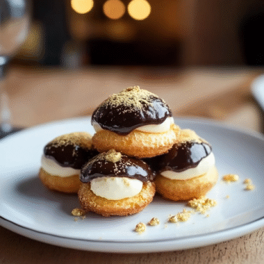 Gold-Dusted Chocolate Profiteroles