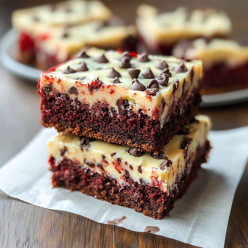 Red Velvet Chocolate Chip Cheesecake Bars