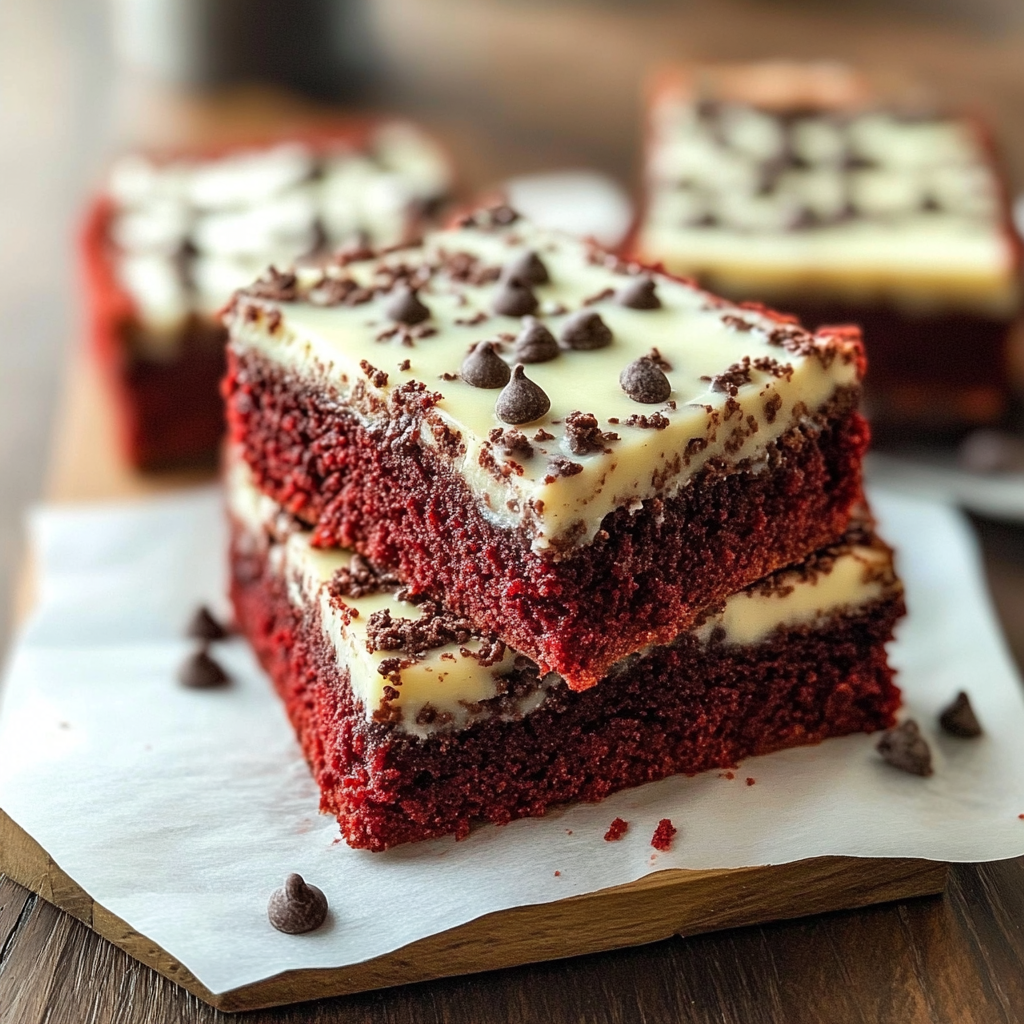 Red Velvet Chocolate Chip Cheesecake Bars