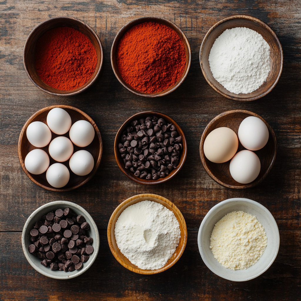 Red Velvet Chocolate Chip Cheesecake Bars ingredients