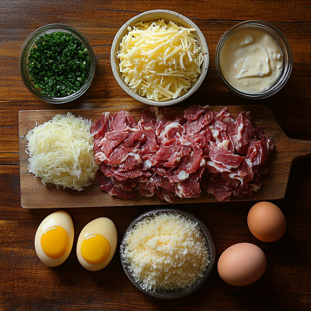 Reuben Balls with Spicy Thousand Island Dipping Sauce ingredients